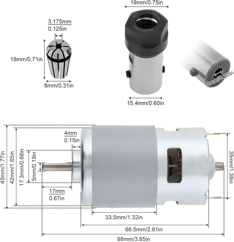 ChgImposs 775 Spindle Motor Kit Electrical DC Motor for CNC Router Machine with 5mm ER11 Collet Set, CNC Spindle Motor - Image 2